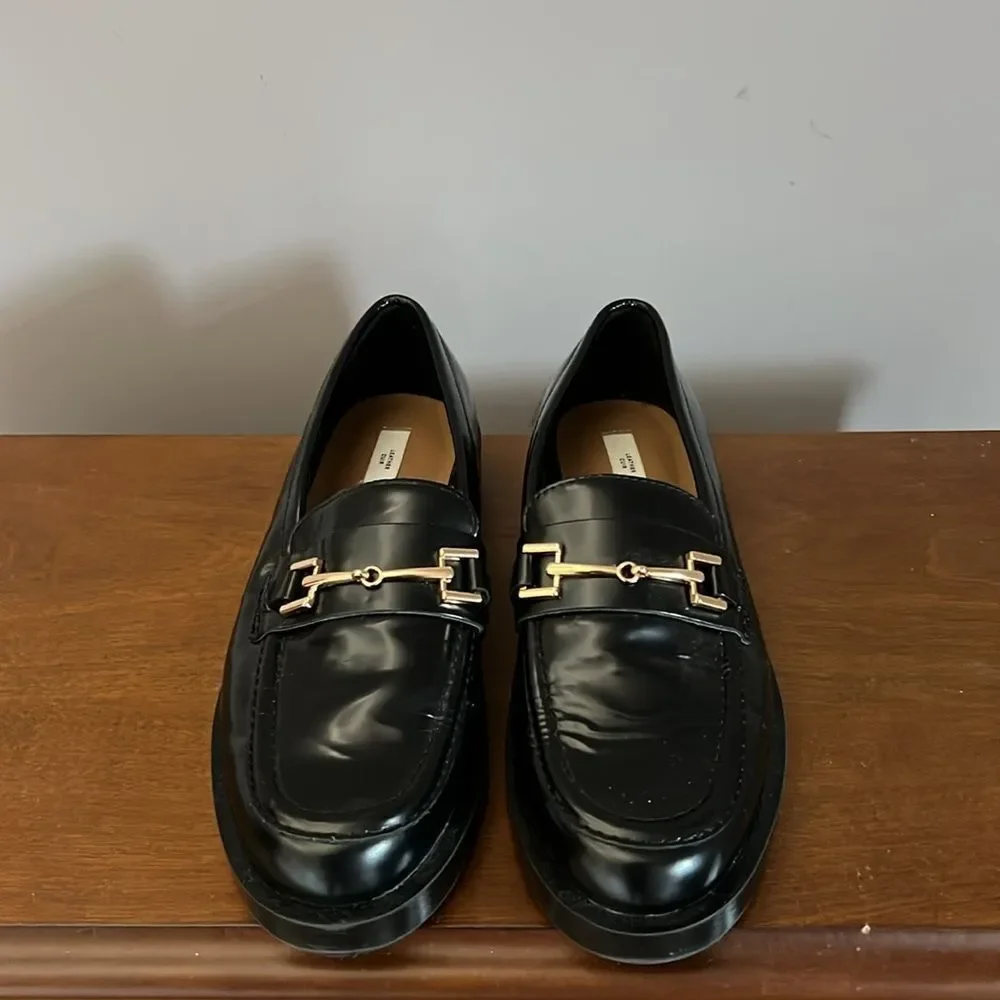 H&M Black Leather loafer with gold accents